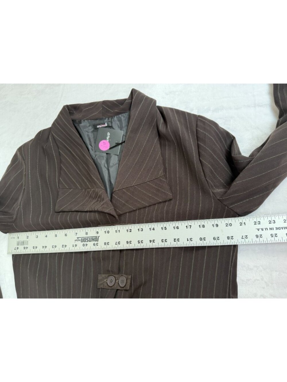 Animale Women's Size 12 Brown Pinstripe Long Coat Jacket Drawstring Hem NWT $238 - Picture 6 of 6